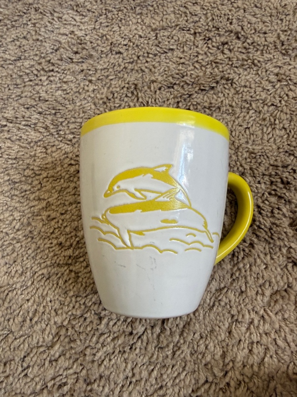 Yellow and White Dolphin Ceramic Mug - Unbranded
